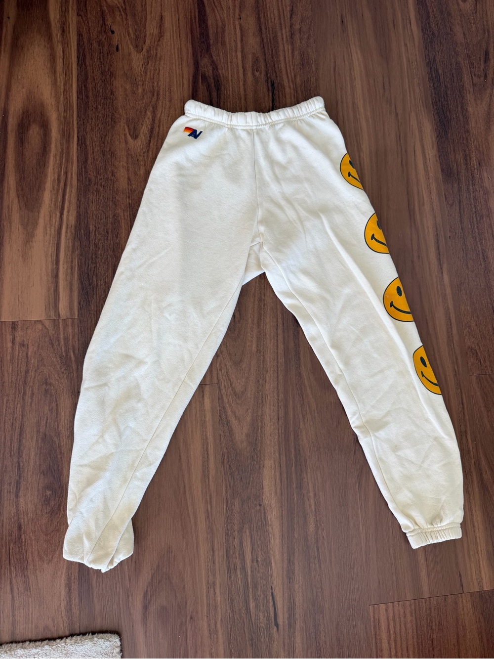 Aviator Nation Cream Sweatpants with Yellow Smile Faces